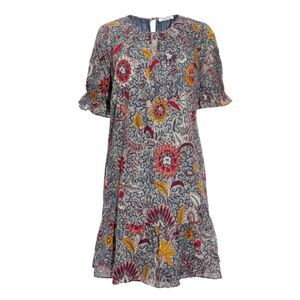 Madewell Dark Moody Floral Ruffle Hem Short Casual Dress